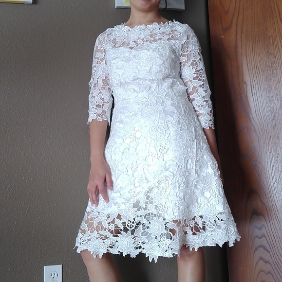 NWOT Metisu White Cut Out Lace Midi Flare Dress - Picture 6 of 8